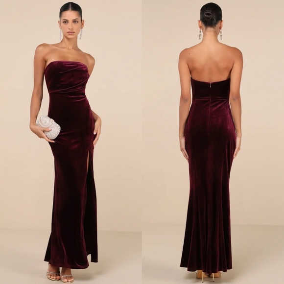 Lulus Perfectly Captivating Plum Purple Velvet Strapless Maxi Dress S Wedding - Picture 1 of 9